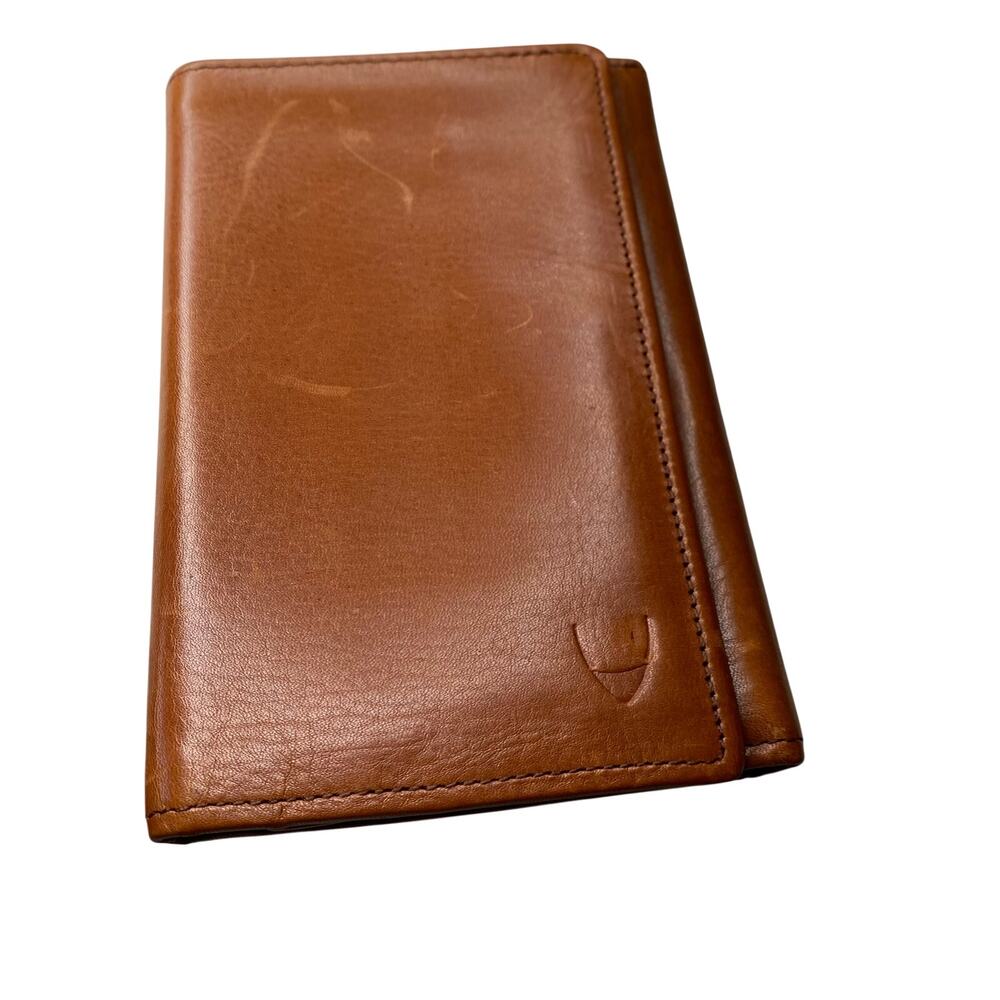 HIDESIGN Tan Leather Trifold Wallet with Credit Card Slots & Coin Zipped Pocket